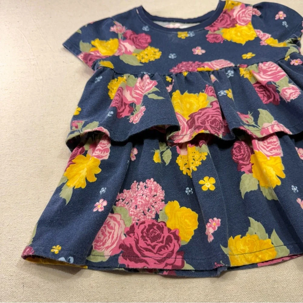 Garanimals Floral Girls Top - Blue with Pink and Yellow Flowers - Size 5T
